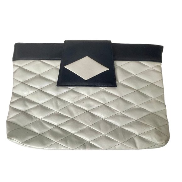 Vintage Shoulder Bag Purse in White & Blue with Embossed Checkered pattern retro - Picture 2 of 10